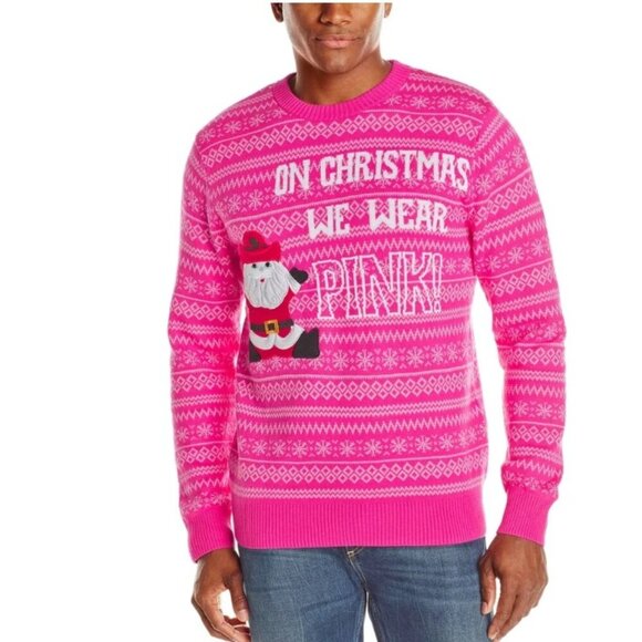 On Christmas We Wear Pink Ugly Christmas Sweater For Men & Women XXL - Picture 1 of 6